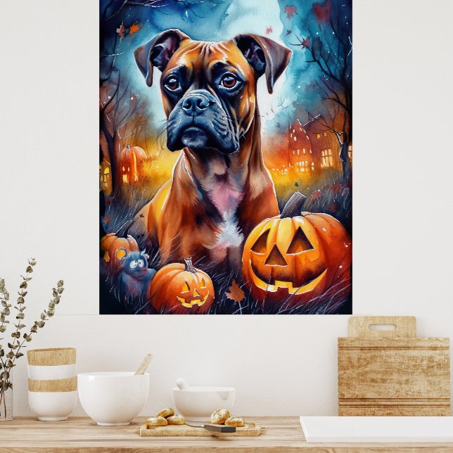 Halloween Boxer mit Pumpkins Beängstigend Poster (Küche)