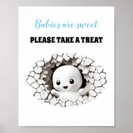Halloween Boy Baby Shower Peeking Ghost Favor Sign Poster