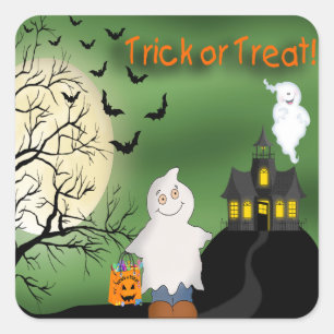 Halloween Boy Ghost Square Sticker