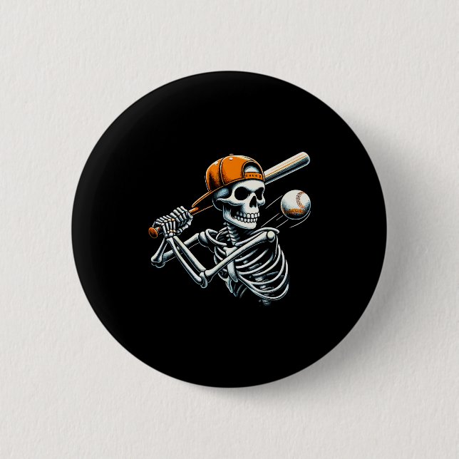 Halloween Boys Batting Skeleton Baseball  Button (Vorderseite)