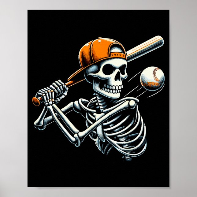 Halloween Boys Batting Skeleton Baseball  Poster (Vorne)