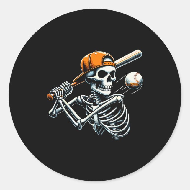 Halloween Boys Batting Skeleton Baseball  Runder Aufkleber (Vorderseite)