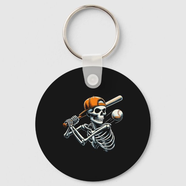 Halloween Boys Batting Skeleton Baseball  Schlüsselanhänger (Vorderseite)