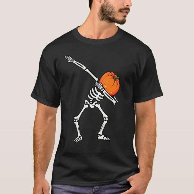 Halloween Boys Dabbing Skeleton Jackolantern Pumpk T-Shirt (Vorderseite)