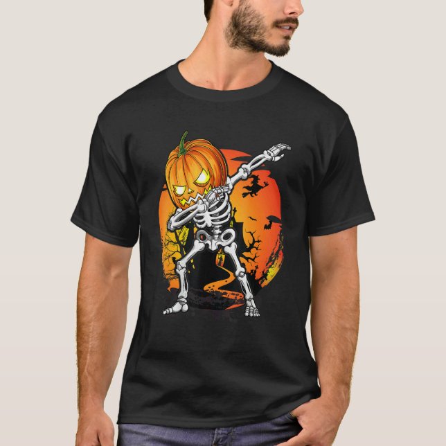 Halloween Boys Dabbing Skeleton Scary Pumpkin Jack T-Shirt (Vorderseite)