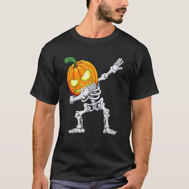 Halloween Boys Dabbing Skeleton Scary Pumpkin Jack T-Shirt (Vorderseite)
