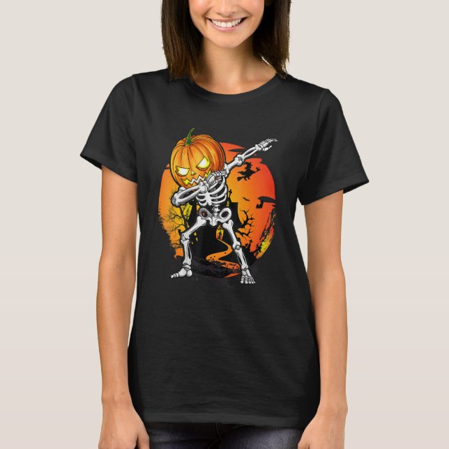 Halloween Boys Dabbing Skeleton Scary Pumpkin Jack T-Shirt (Vorderseite)