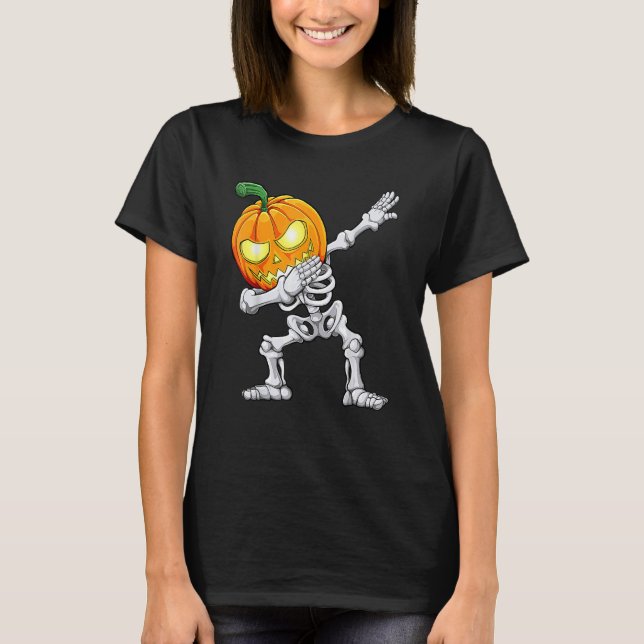 Halloween Boys Dabbing Skeleton Scary Pumpkin Jack T-Shirt (Vorderseite)
