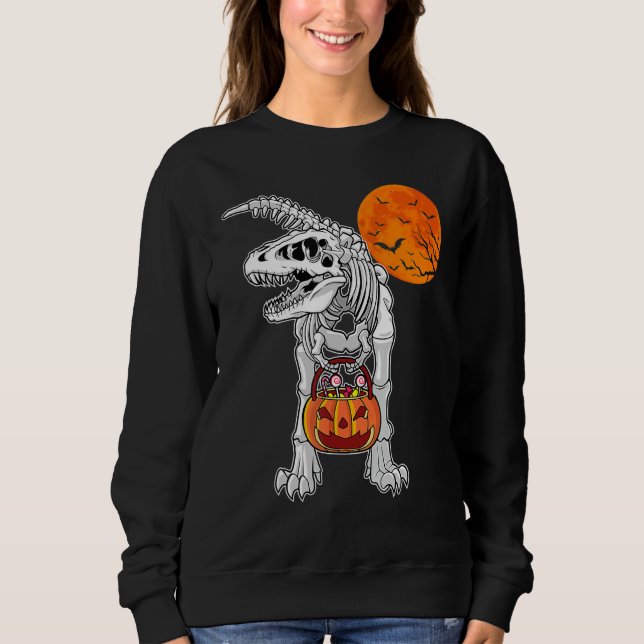Halloween Boys Dinosaur Skeleton Rex Scary Pumpkin Sweatshirt (Vorderseite)
