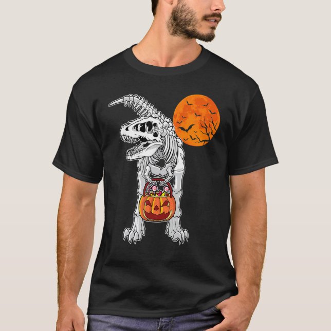 Halloween Boys Dinosaur Skeleton Rex Scary Pumpkin T-Shirt (Vorderseite)