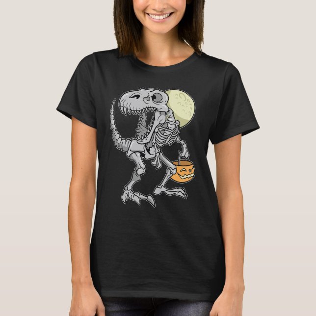 Halloween Boys Dinosaur Skeleton rex Scary Pumpkin T-Shirt (Vorderseite)