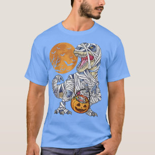 Halloween Boys Dinosaur Skeleton T rex Scary Pumpk T-Shirt