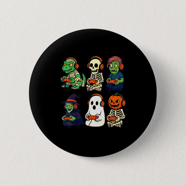 Halloween Boys Kids Gamer Dinosaur Skeleton Ghost  Button (Vorderseite)