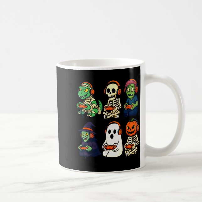 Halloween Boys Kids Gamer Dinosaur Skeleton Ghost  Kaffeetasse (Rechts)
