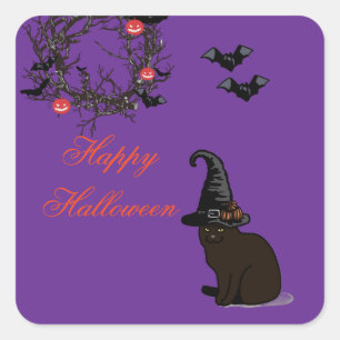 Halloween Brauch Whimsical Lustiger Katze Lila Quadratischer Aufkleber