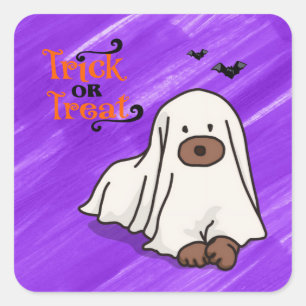 Halloween Brauch Whimsical Süßer Geist Hund Lila Quadratischer Aufkleber