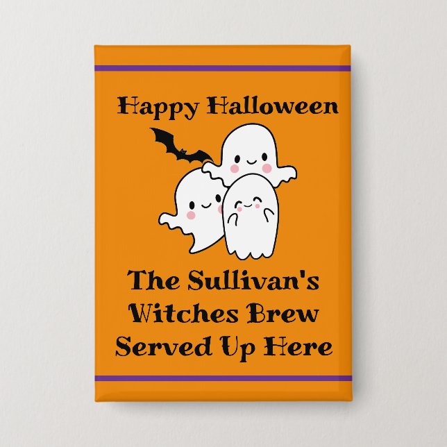 Halloween Brew Booze Personalize Ghost Bat Orange Button (Vorderseite)