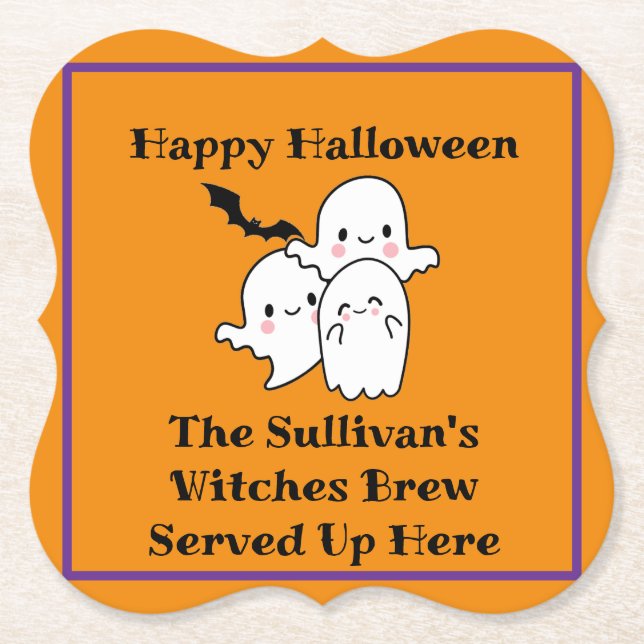 Halloween Brew Booze Personalize Ghost Bat Orange Untersetzer (Vorderseite)