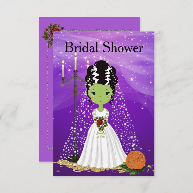 Halloween Bridal Shower Einladung Frankenstein (Vorne/Hinten)