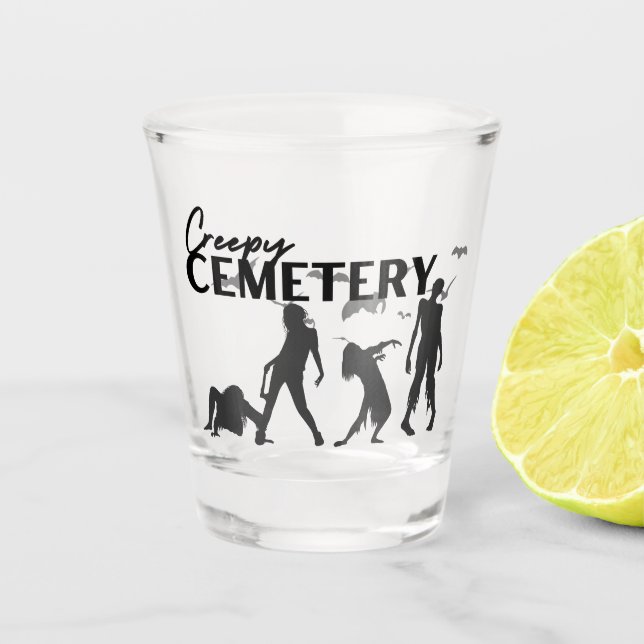 Halloween Briefmarke Collection "Creepy Friedhof" Schnapsglas (Vorderseite)