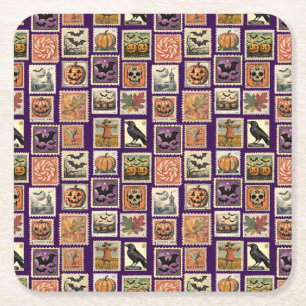 Halloween-Briefmarken-Muster-Kissenbezug Rechteckiger Pappuntersetzer