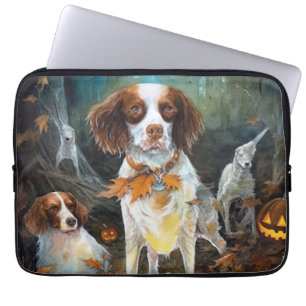 Halloween Brittany Spaniel mit Kürbissen Gruselig Laptopschutzhülle