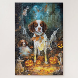 Halloween Brittany Spaniel mit Kürbissen Gruselig Puzzle