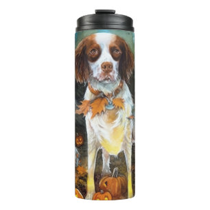 Halloween Brittany Spaniel mit Kürbissen Gruselig Thermosbecher