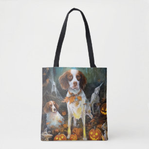 Halloween Brittany Spaniel mit Pumpkins Beängstige