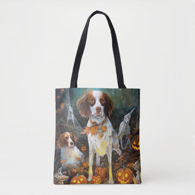 Halloween Brittany Spaniel mit Pumpkins Beängstige (Vorderseite)