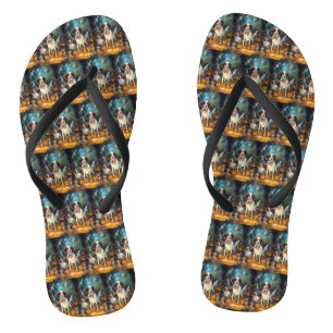 Halloween Brittany Spaniel mit Pumpkins Beängstige Flip Flops