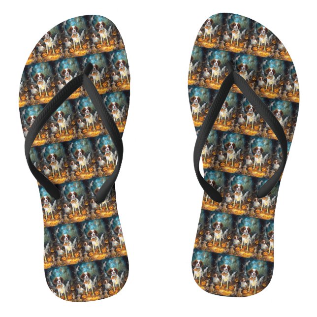 Halloween Brittany Spaniel mit Pumpkins Beängstige Flip Flops (Fußbett)