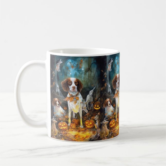 Halloween Brittany Spaniel mit Pumpkins Beängstige Kaffeetasse