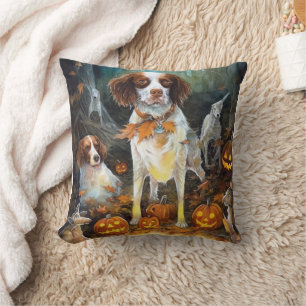 Halloween Brittany Spaniel mit Pumpkins Beängstige Kissen