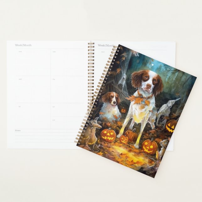 Halloween Brittany Spaniel mit Pumpkins Beängstige Planer (Anzeige)
