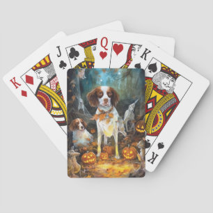 Halloween Brittany Spaniel mit Pumpkins Beängstige Spielkarten