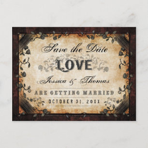 Halloween Brown Gothic LIEBE Rett Date PostCard Ankündigungspostkarte