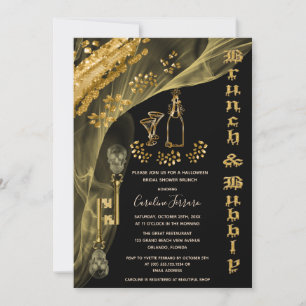 Halloween-Brunch & Sekt, Goldene Totenkopf-Schlüss Einladung