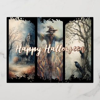 Halloween Brushstroke Triptych Folien Feiertagspostkarte