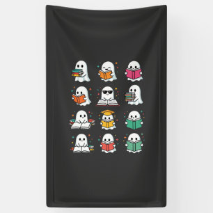 Halloween-Buch-Lese-Geister Kawaii-Bibliotheksdesi Banner