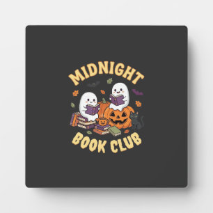 Halloween-Buchclub-Geist liest Kürbis-Design_1 Fotoplatte