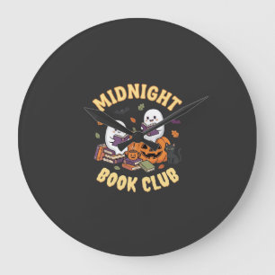 Halloween-Buchclub-Geist liest Kürbis-Design_1 Große Wanduhr