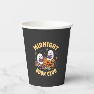 Halloween-Buchclub-Geist liest Kürbis-Design_1 Pappbecher