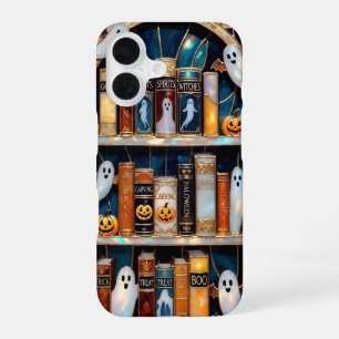 Halloween Bücherregal Handyhülle Geist Kürbis Boo iPhone 16 Hülle