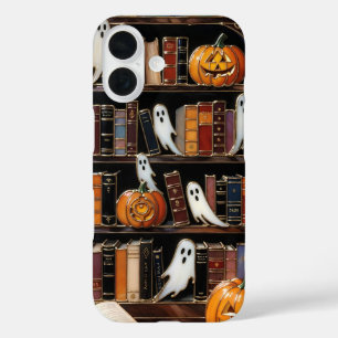 Halloween Bücherregal Handyhülle Geist Kürbis iPhone 16 Hülle