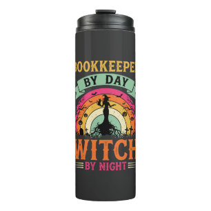 Halloween Buchhalter bei Tag Hexe bei Nacht Design Thermosbecher