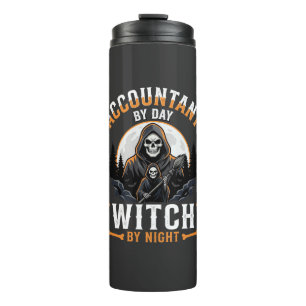 Halloween Buchhalter bei Tag Hexe bei Nacht Design Thermosbecher