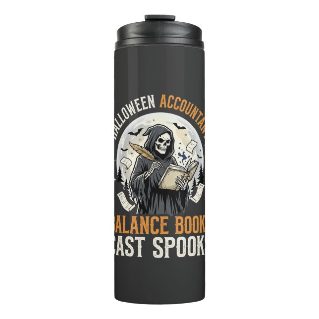 Halloween-Buchhalter nach Mitternacht Thermosbecher (Vorderseite)