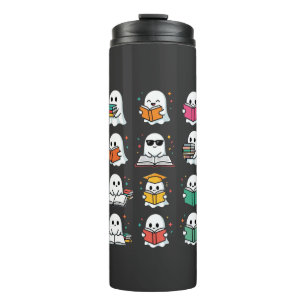 Halloween-Buchlese-Geister Kawaii-Bibliotheksdesig Thermosbecher