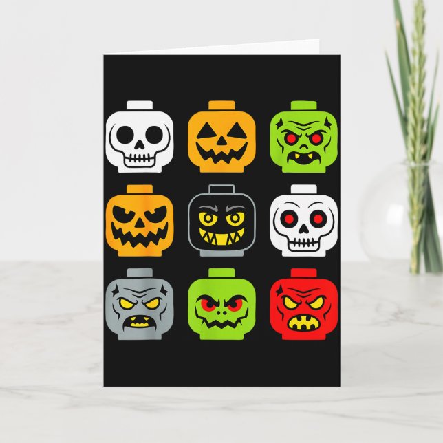 Halloween Building Brick Head Shirt Adult Men Kids Karte (Vorderseite)